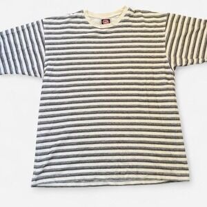 Vintage 90s Striped Cream Black Towel T Shirt Australian Outback Collection Surf
